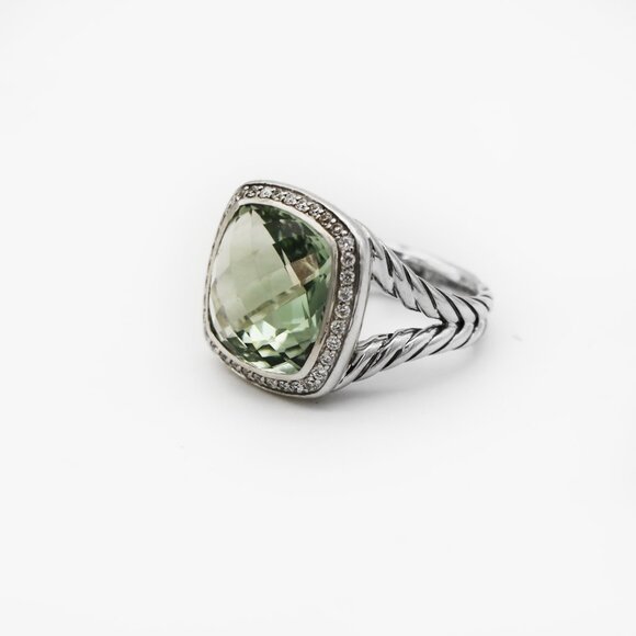 David Yurman 925 Silver Albion Diamond Prasiolite Halo Ring - Picture 2 of 4